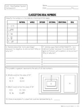 the real number system worksheet answer key 8th grade